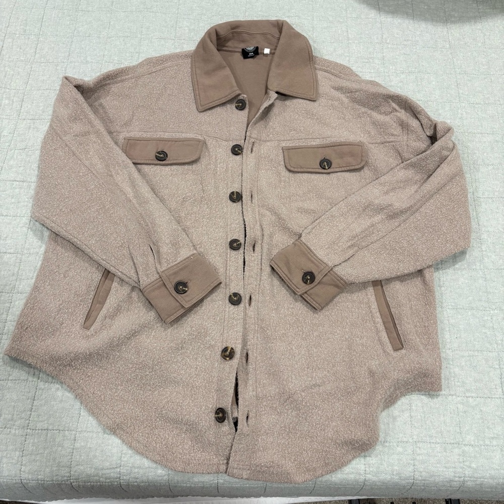 PacSun‎ Homecoming Button Down Fleece Shirt Taupe Brown Shacket Oversized XS/S